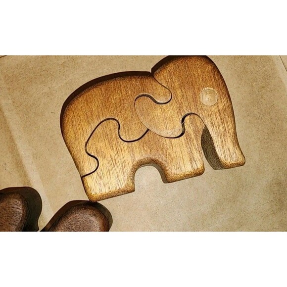 Vintage 3D Wooden Puzzle Hippo, Bear, And Elephant - Picture 2 of 4